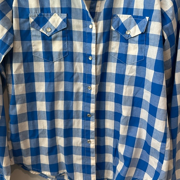 Wrangler Pearl Snap Royal Blue Buffalo Check Western button down Shirt M - Picture 5 of 8